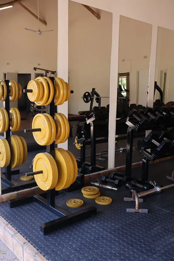Free weight plates and dumbbells at Tunya Fit