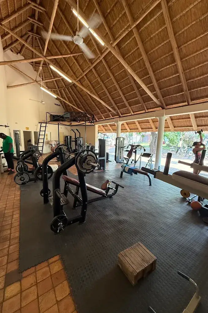 Tunya Fit gym floor under the thatched roof